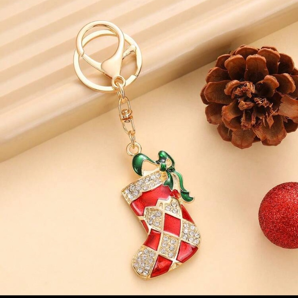 Christmas rhinestone stocking bag charm/key ring